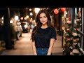 4k American AI Art Lookbook Model Video Standing On A City Street Night