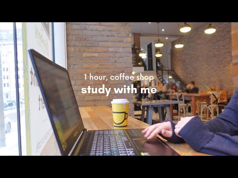 STUDY WITH ME CAFE  | 1 Hour, real-time pomodoro [coffee shop ambiance ☕]