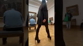 Visiting art gallery on my 6-inch suede boots 😻😻 Full set on Boosty 👇