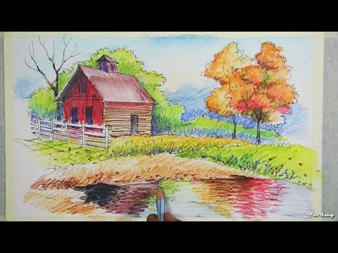 Mountains and Pine Tress Watercolor Pencil Landscape Drawing | steps to follow