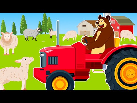 Farmer And Tractor Transport Sheep on Trailer to the Barn - Bathing the sheep | Vehicles Farm