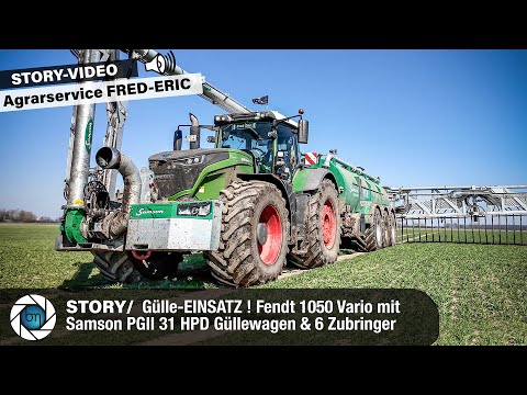 STORY/ Hightech-Gigant! Fendt 1050 Vario mit Samson PGII 31 HPD Güllewagen & 6 Zubringer auf Hektar.