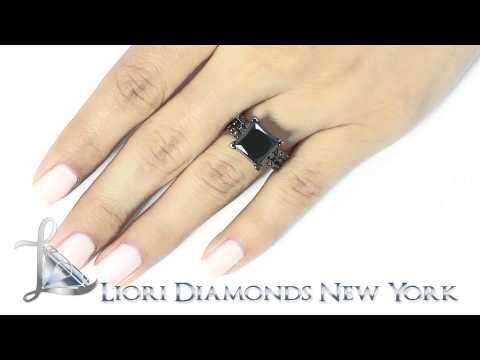 BDR-136 - 5.59 Carat Princess Cut Natural Black Diamond Engagement Ring 14k Black Gold