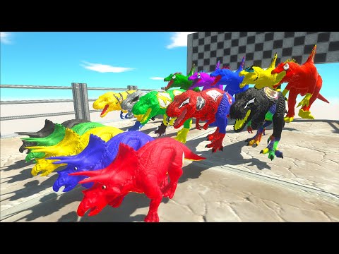 Team 5 Marvel SuperHeroes Dc Marvel Triceratops vs T-rex vs Spinosaurus Speed Race Championship ARBS