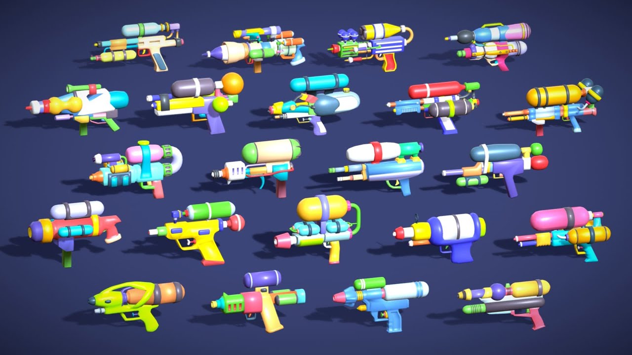 Watergun Blaster Toy Pack - Lowpoly Stylized Cartoon Hyper Casual Toy - Kids Collection 3D Model