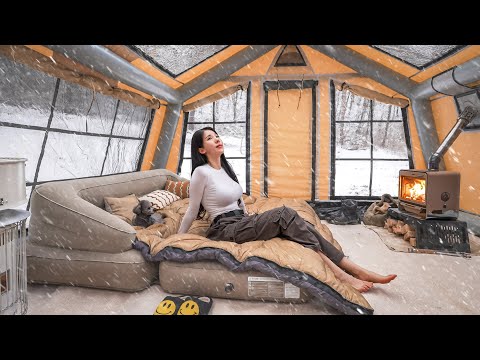 ❄️SNOW CAMPING WITH A GIANT AIR TENT