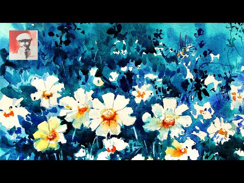 How To Paint Cosmos Flowers | How To Draw Cosmos In The Field | Watercolor Painting Demo