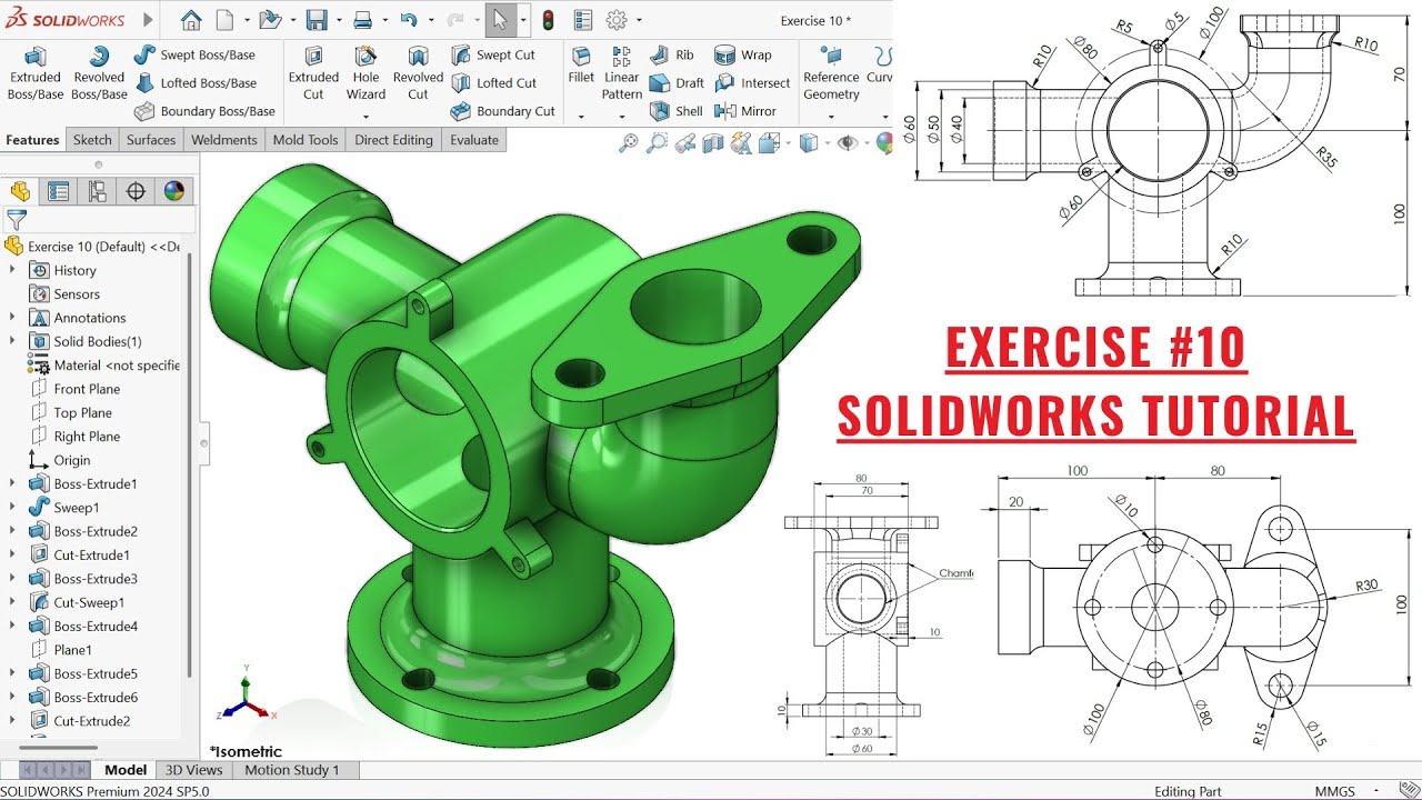 SolidWorks 3D Modeling Tutorial – Exercise 10 | Step-by-Step Guide