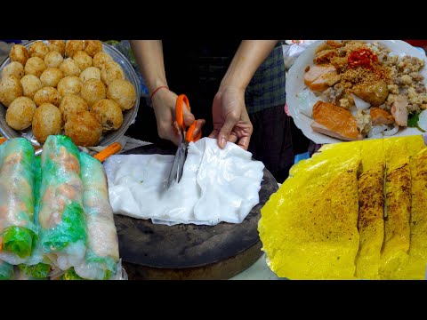 Cambodian Popular Breakfast - Rice Pancake, Coconut Rice Cake, Spring Roll, Banh Sung, & More