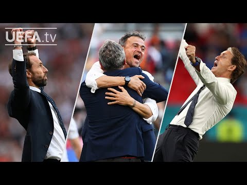 SOUTHGATE, LUIS ENRIQUE, MANCINI | Bench Cam celebrations: Quarter-finalists