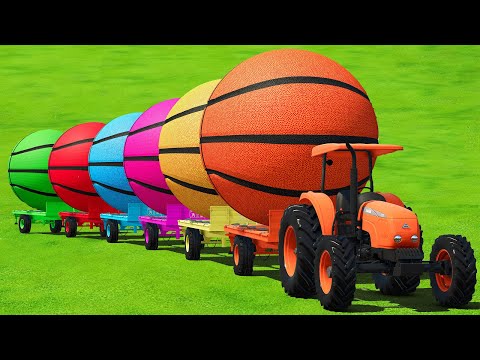 LOAD GIANT BASKETBALLS & TRANSPORT WITH COLORED TRACTORS - Farming Simulator 25