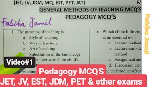 Vid#1)General Methods of Teaching (Pedagogy MCQs) 