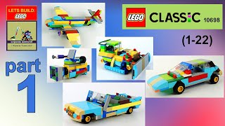 YouTube thumbnail: LEGO 10698 MOCs. How to build Lego classic 10698. Part 1 (1-22). Save Money & Space! 💰💲👍