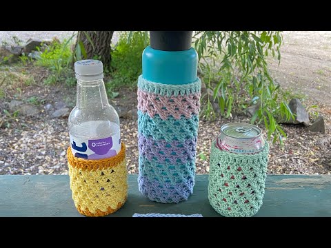 Crochet🥤COASTER COZY SLEEVE!!🥤Cup, Can or Bottle Holder #tumblerholder Diagonal Cross Stitch