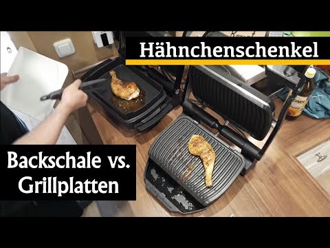 Hähnchenschenkel im OptiGrill - Backschale vs. Grillplatten