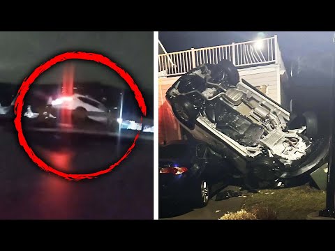 SUV Falls Over 20 Feet Onto House