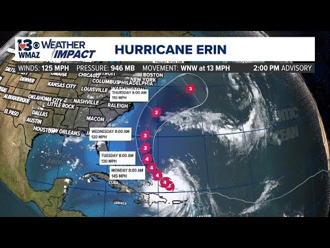 Hurricane Erin remains as a Category 3 storm, expected to restrengthen slightly tonight