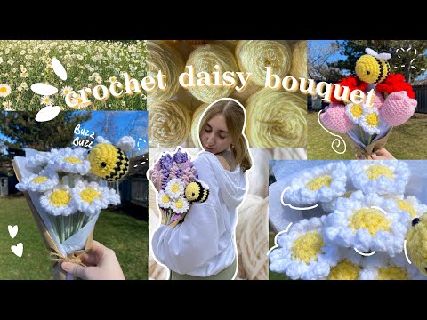 how to crochet a daisy bouquet (beginner tutorial, NO SEW!)