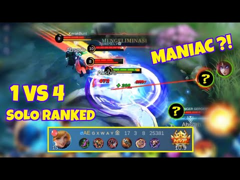 Fanny Gxway 1 VS 4 = MANIAC? SOLO RANKED | Mobile Legends