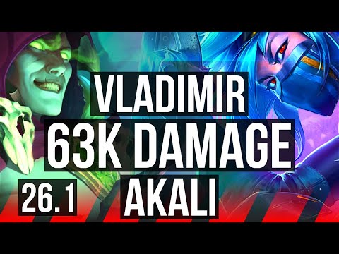 VLADIMIR vs AKALI (TOP) | Good KDA: 22/1/10, 63K damage | EUNE Master | 26.1