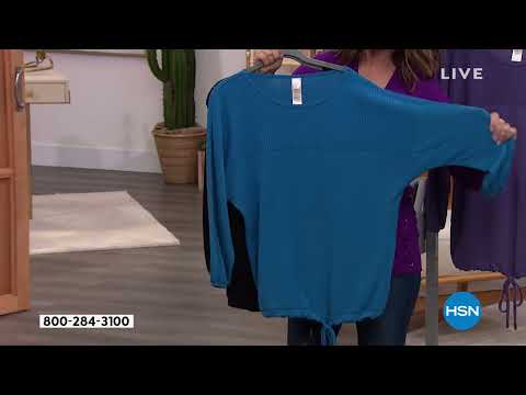 Retreat by Rhonda Shear Mixed Media Tie Hem Top