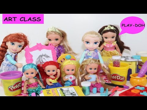 ART CLASS ! Elsa and Anna Toddlers at school Rapunzel is art teacher  (Paint - Play-doh)