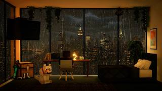 Rainy City Apartment | Minecraft Music with Rain for Sleeping | 10 Hours