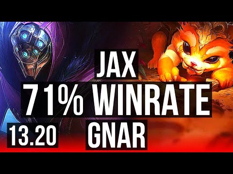 JAX vs GNAR (TOP) | 71% winrate, 7 solo kills, 10/2/8, Legendary | KR Master | 13.20