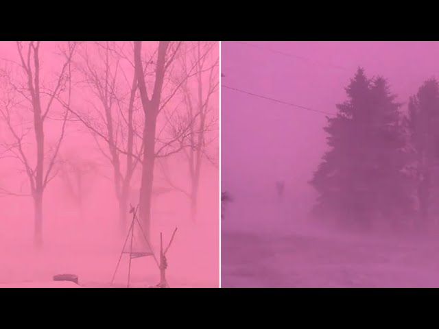Inusual cielo rosado en un estado de EE UU  en plena tormenta invernal