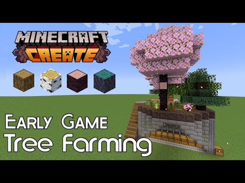 Minecraft Create Mod: Early Game Tree Farming (Semi-automatic Farm and Mechanical Saw)