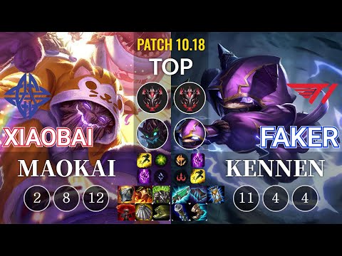 ES Xiaobai Maokai vs T1 Faker Kennen Top - KR Patch 10.18