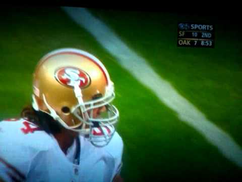 49ers OLB Travis LaBoy #54 Sacks and injures Raiders QB Jason Campbell 2010