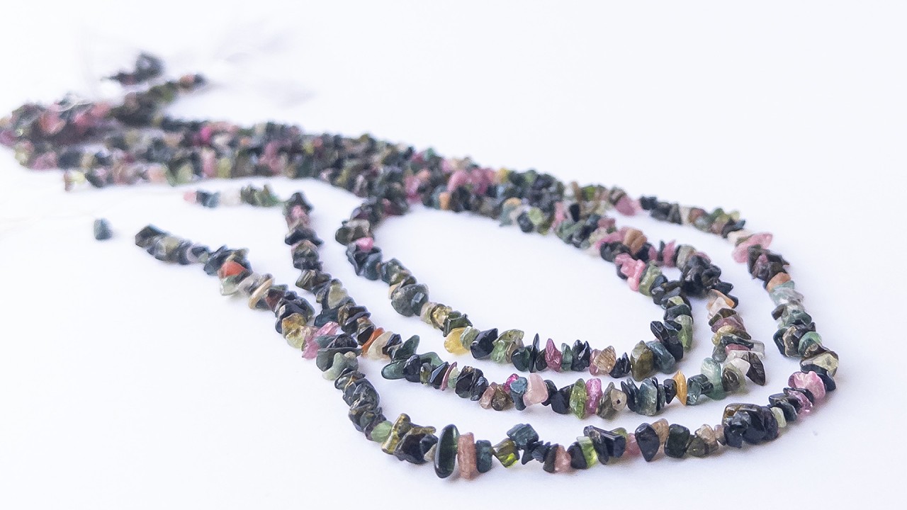 Multi Tourmaline | Chips and Nuggets | 3-4mm Bead Size | 32cm Strand Length video