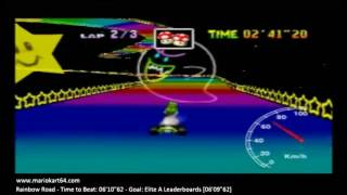 Mario Kart 64 - Time Trials - Rainbow Road 06'08"36 King F Rank [N64 PAL]