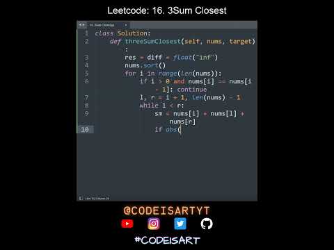 Leetcode 16 3sum Closest In Python Python Leetcode Python Coding Tutorial Python Coding Asmr