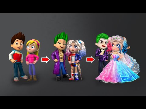 Ryder Pawpatrol And Katie Glow Up Harley Queen, Joker And Get Maried - Pawpatrol Cartoon Art