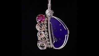 Handmade Art Deco Gold Filled Wire Coil Lapis Lazuli & Pink Tourmaline Pendant