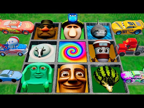 🌈 Lightning McQueen VS Giant TRANSFORM PITS VS Big & Small Long PIXAR CARS - BeamNG.drive