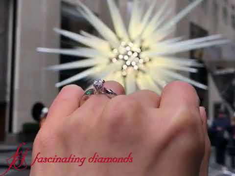 Marquise Diamond Tension Set Engagement Ring With Emerald - FDENR1140