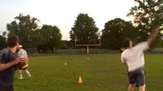 Quarterback Practice Drills throwing go routes.
