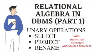 RELATIONAL ALGEBRA IN DBMS UNARY OPERATIONS  SELECT, PROJECT ,RENAME WITH SYNTAX,  & EXAMPLES PART 1