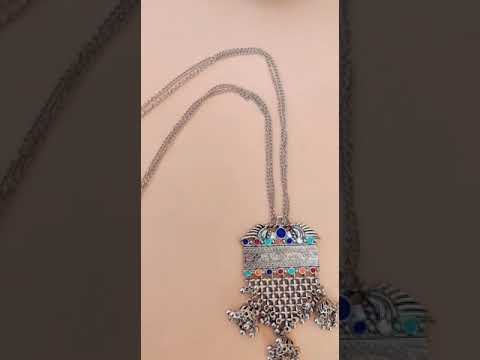 Oxidized Ghungroo Long Chain Peacock Necklace Set