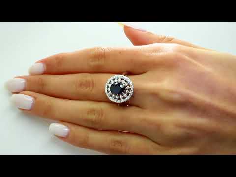 1 7/8 CTW Oval Blue Sapphire Cocktail Ring in 14K White Gold (MDR170018)