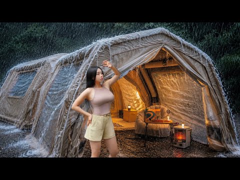 ☔️ Nonstop Heavy Rain Camping in an Inflatable Tent . Rain Sounds . Camping ASMR