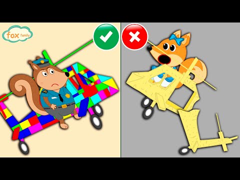 The Fox Family and friends Build Colorful Lego Airplane Adventures - cartoon for kids #909
