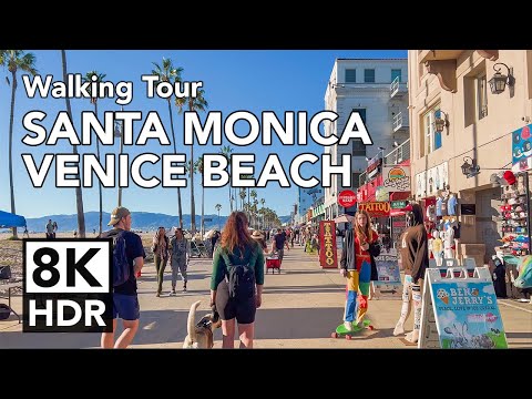 [8K HDR] Venice Beach to Santa Monica Pier California w/Sunset Ending! - Walking Tour 60fps