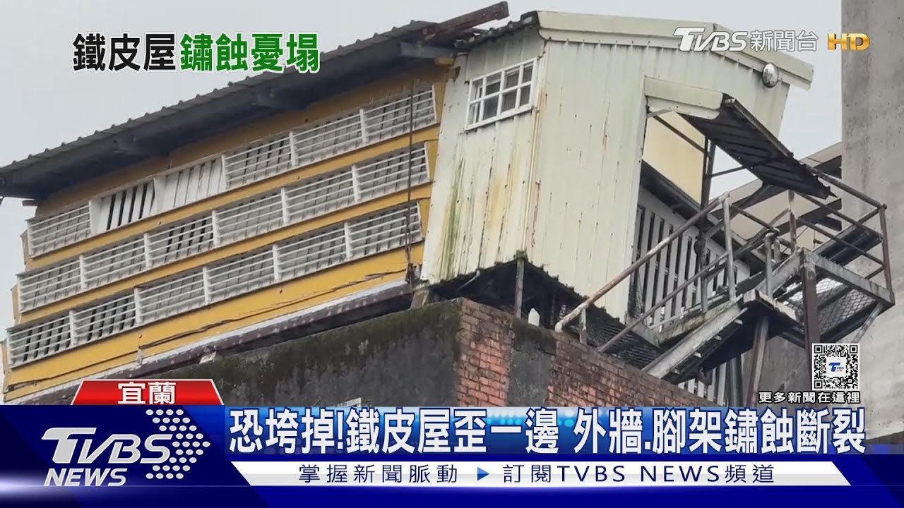 恐垮掉! 鐵皮屋歪一邊外牆、腳架鏽蝕斷裂