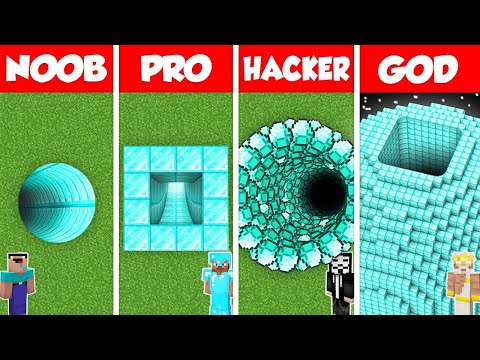 Minecraft Battle: NOOB vs PRO vs HACKER vs GOD: DIAMOND TUNNEL PIT HOUSE BUILD CHALLENGE / Animation