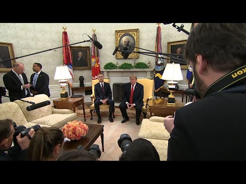 President Donald Trump is pushing NATO countries to increase their financial contributions to the Western alliance even as he praised member nations Tuesday for their efforts so far. (April 2)