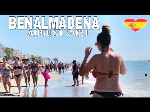 BENALMADENA SPAIN BEACH WALK AUGUST 2021, Latest Beach Walk Summer Updates in Costa Del Sol🌞 4K